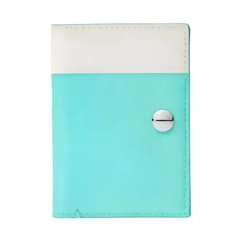 TIFFANY & CO. Grain Calfskin Card Holder Women's Beige & Tiffany Blue