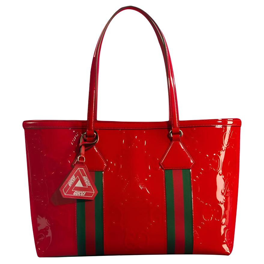 GUCCI PALACE Collaboration Jumbo GG Patent Leather Shoulder Bag Unisex Red