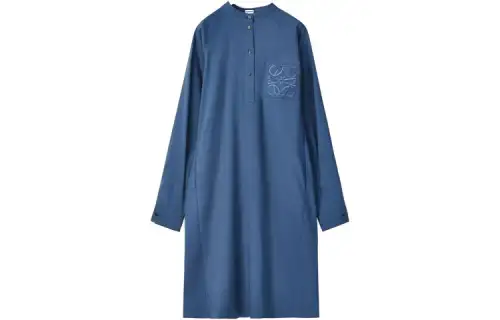 LOEWE Long Sleeved Dresses Women's Blue Crew Neck Moderate Mid Length