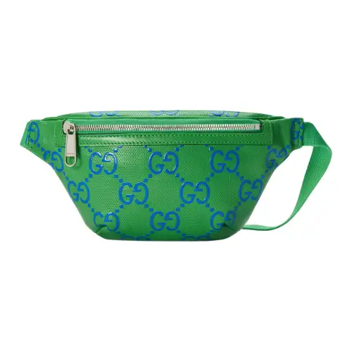 GUCCI GG Embossed Leather Fanny Pack Men's Green