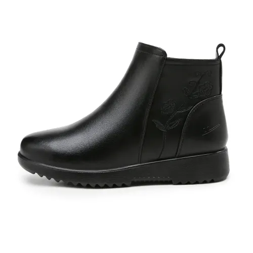 Warrior back-to-back velvet shoes for the elderly in winter, warm, waterproof, wear-resistant, shock-absorbing and non-slip, comfortable leather shoes for middle-aged and elderly people in autumn and winter, thickened for cold protection and leisure in winter, light and fashionable, classic and simple cotton boots, snow boots for women