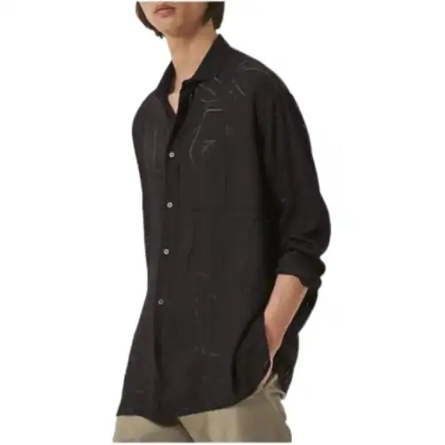 HERMES Shirts Men's Black Lapel Moderate