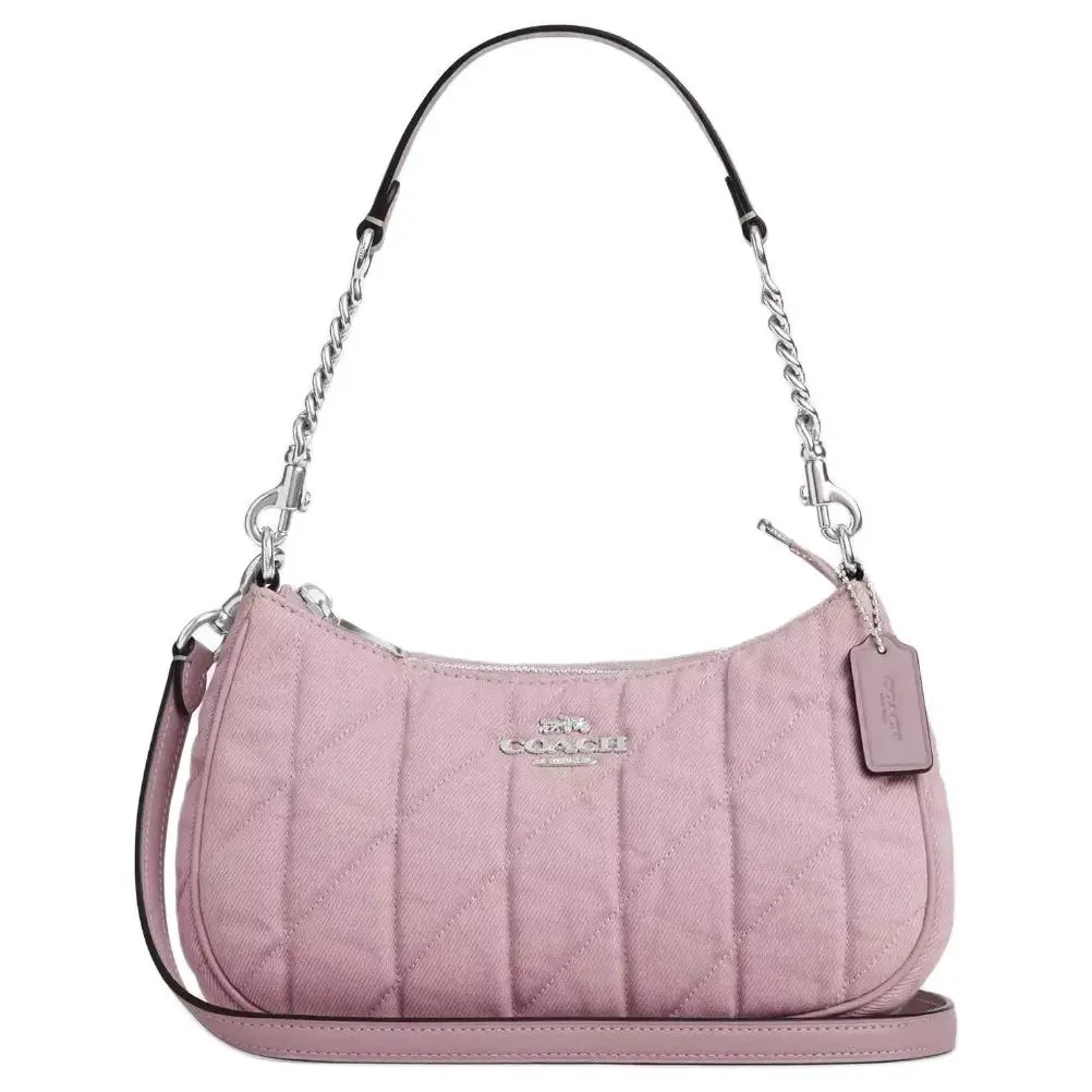 COACH Teri Denim With Leather Crossbody Bag, Shoulder Bag Medium Women's Carnation Color