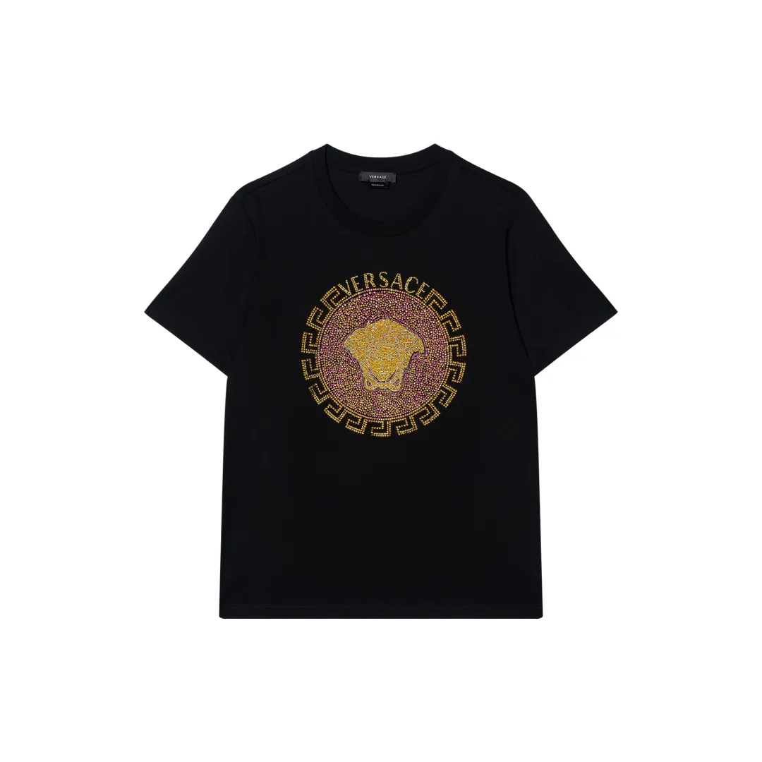 VERSACE T Shirts Men's Black Crew Neck Moderate Straight Fit