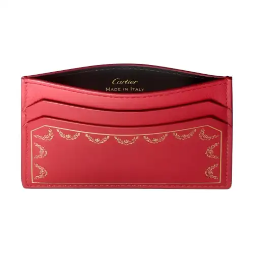 CARTIER Cow Leather Card Holder Women's Red