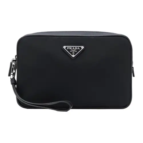 PRADA Zip Closure Fabric Clutch Men's Black