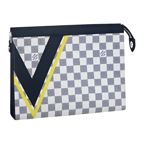 LOUIS VUITTON Calfskin Clutch Men's White & Blue & Yellow