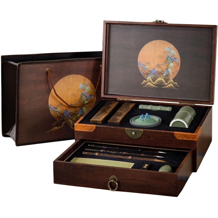 Meilin Pen Shop Four Treasures of the Study Gift Box Ink Block Paperweight and Inkstone High-end Huizhou Ink Premium Bamboo Rhymes Calligraphy and Painting Learning Set