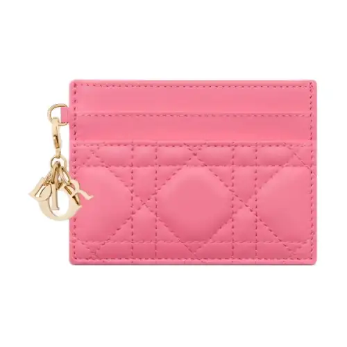 DIOR Lady Dior Sheepskin Card Holder Women's Pink