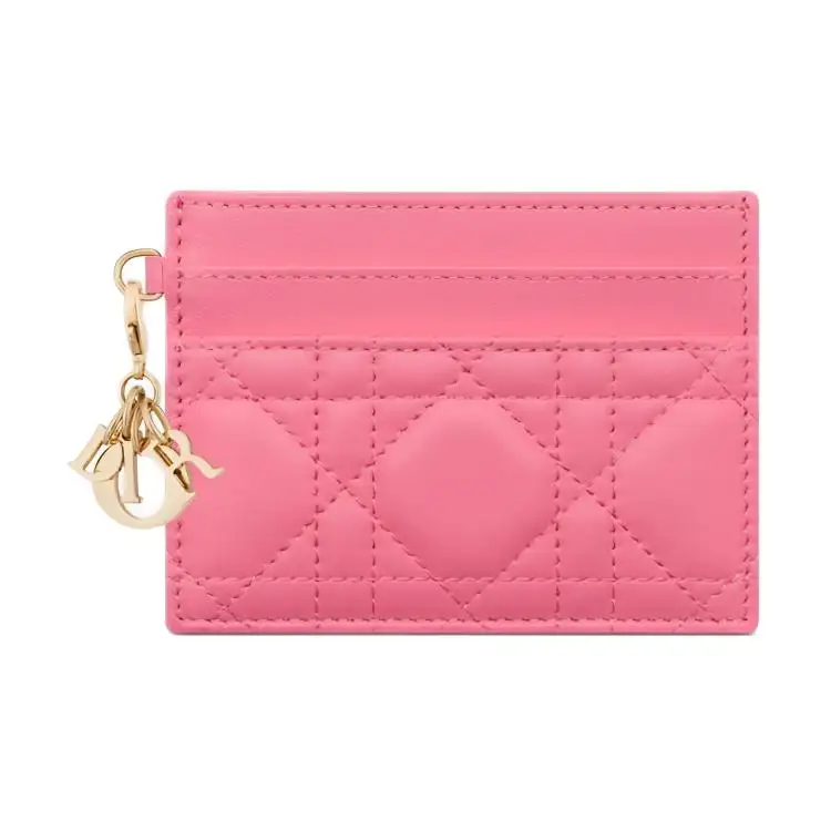 DIOR Lady Dior Sheepskin Card Holder Women's Pink