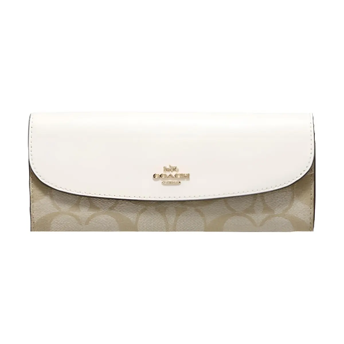 COACH Soft Wallet PVC Polyvinyl Chloride With Cow Leather Wallet Women's Light Khaki & White