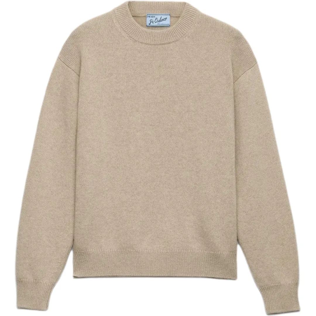 PRADA Cashmere Sweaters Men's Hemp Fiber Color Crew Neck Moderate
