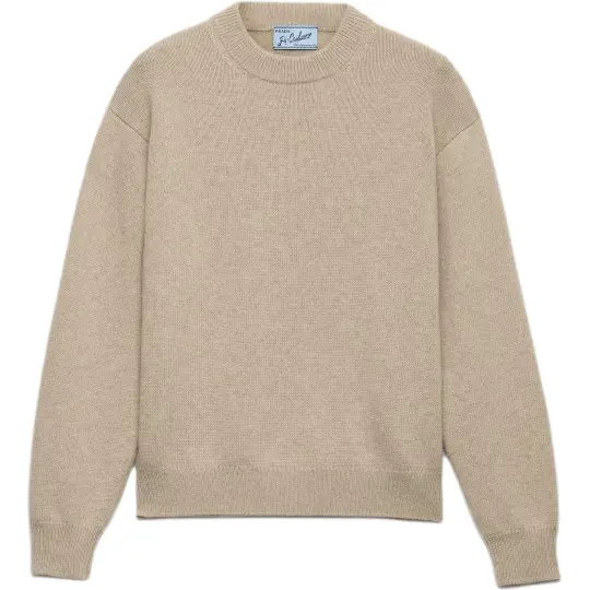 PRADA Cashmere Sweaters Men's Hemp Fiber Color Crew Neck Moderate