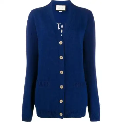 GUCCI Knitwear Women's Dark Blue V Neck Moderate Cardigan