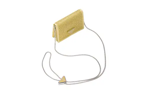 PRADA Fabric With Leather Card Holder Women's Gold