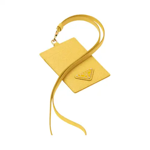 PRADA Saffiano Leather Card Holder Women's Yellow