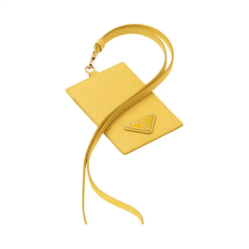 PRADA Saffiano Leather Card Holder Women's Yellow