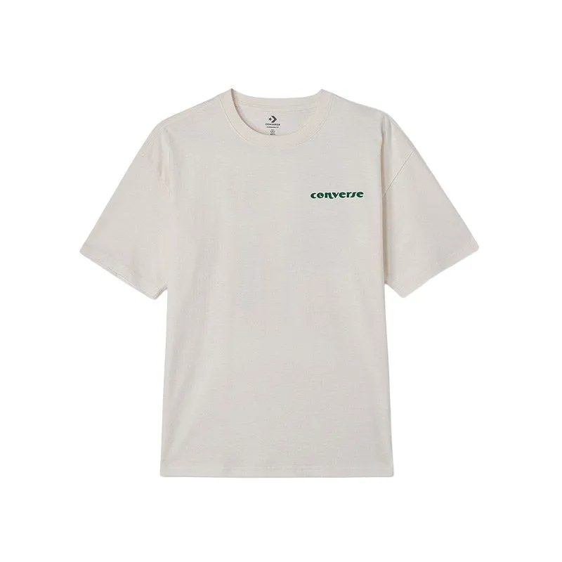 Converse Drop Shoulder Sleeve T Shirt Unisex Ecru