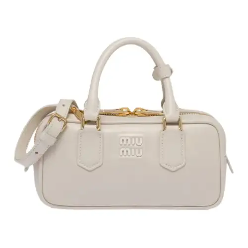 MIU MIU Arcadie Leather Handbag Women's Pearl White