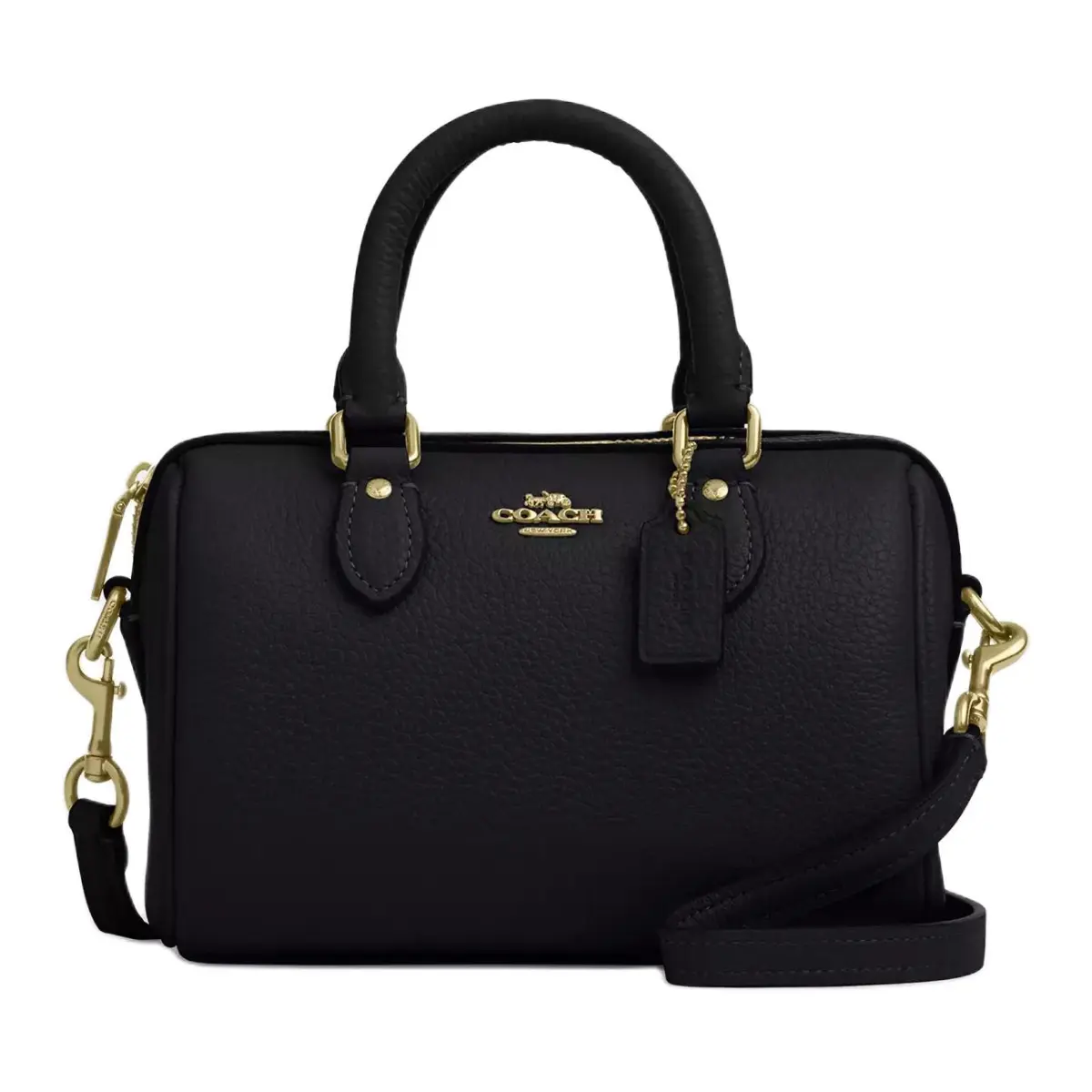 COACH Rowan Refined Pebble Pattern Leather Boston Bag Handbag Mini Women's Black