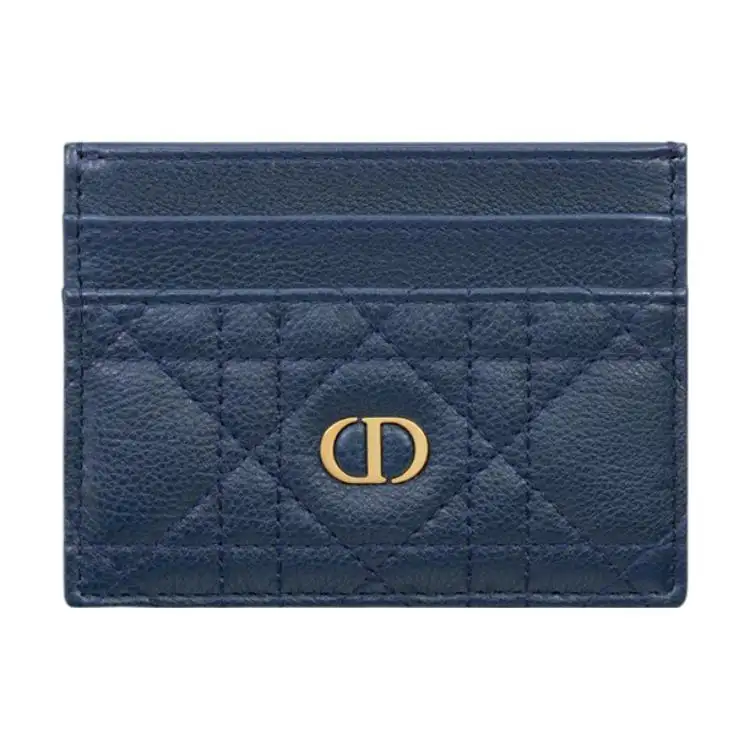 DIOR Caro Soft Cow Leather Card Holder Card Holder Women's Deep Sea Blue
