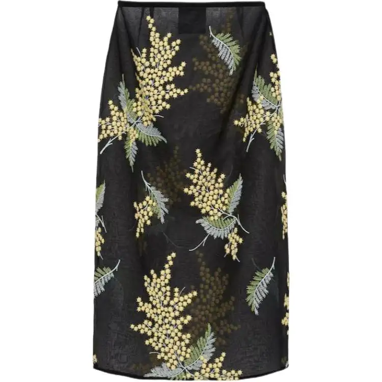 PRADA Floral-embroidered Midi Skirt