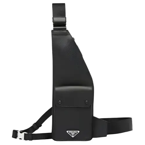PRADA Saffiano Classic Leather Crossbody Bags Men's Black