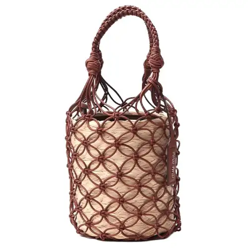 MIU MIU Cow Leather Bucket Bag Handbag Women's Red Brown