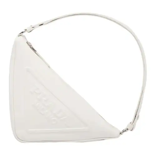PRADA Triangle Leather One Shoulder Handbag Women's White