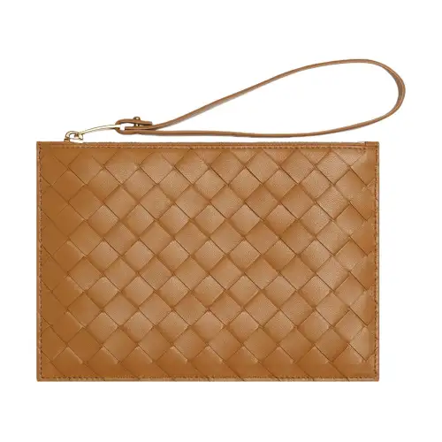 Bottega Veneta Bill Pouch Medium Intreccio Caramel