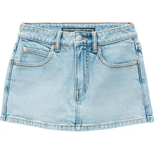 Alexander wang FW24 comfortable elastic slim mid-waist mini denim skirt for women light blue