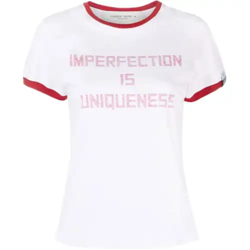 Golden Goose T Shirts Women's White Crew Neck Moderate Straight Fit