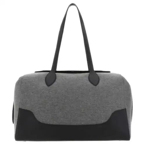 Loro Piana Genuine Leather With Fabric Shoulder Bag Women's Gray/Black