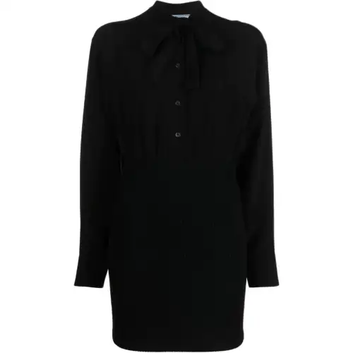 PRADA Long Sleeved Dresses Women's Black Shirt Collar Moderate Short