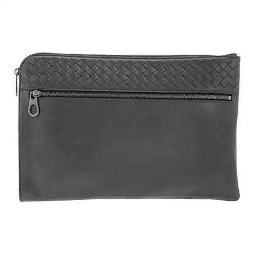 Bottega Veneta Lambskin Clutch Men's Dark Gray