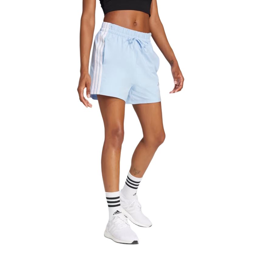 Adidas Women’s Essentials 3 Stripes Cotton Shorts Glow Blue/White