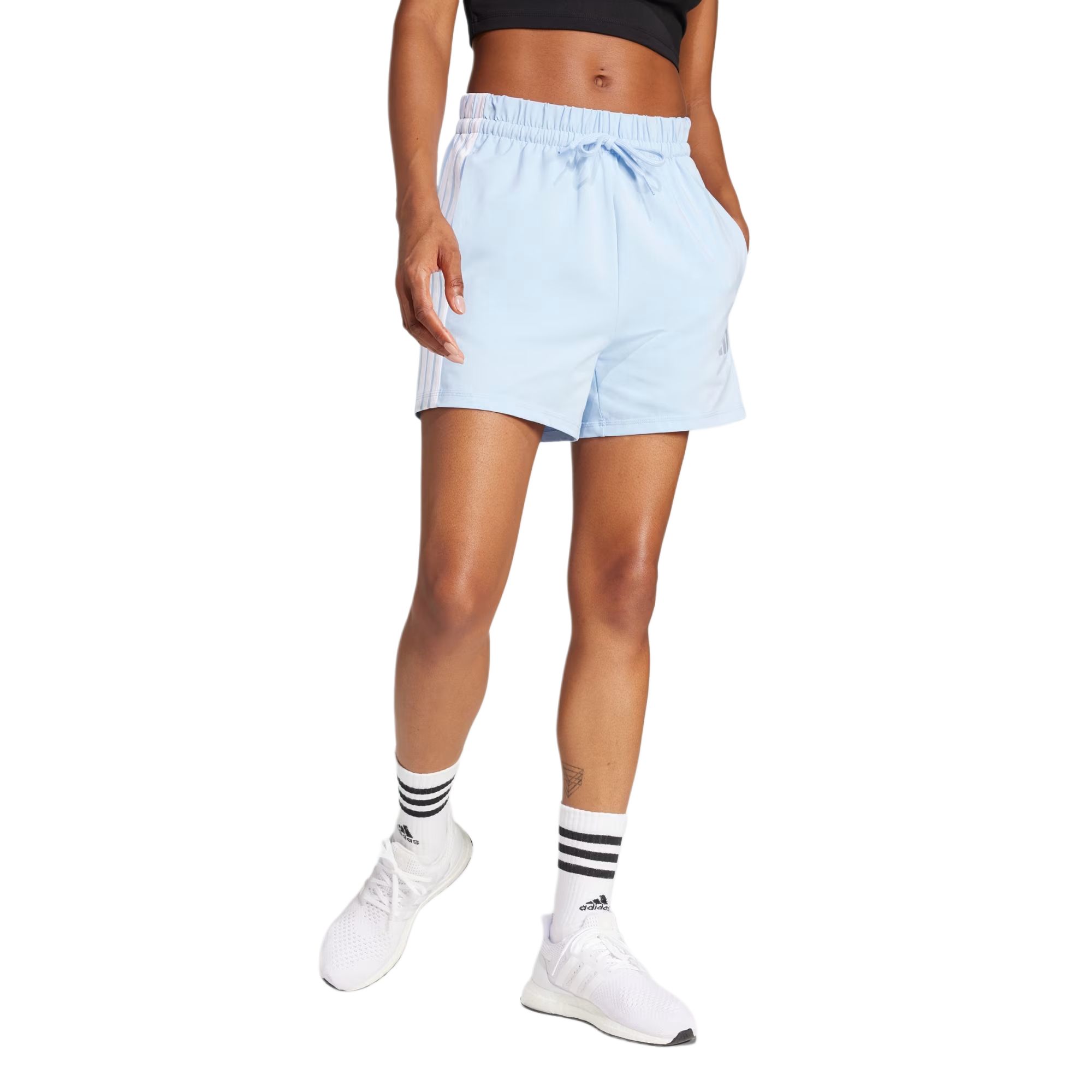 Adidas Women’s Essentials 3 Stripes Cotton Shorts Glow Blue/White