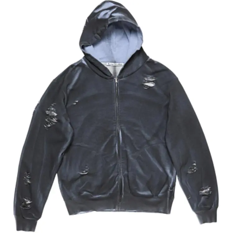 Acne Studios Logo Distressed Zip up Hoodie