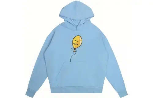 Drew House Pacific Blue Collection Balloons Collection Smiley Face Balloons Print Hooded Fleece Lined Pullover