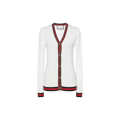 GUCCI Knitwear Women's White V Neck Moderate Cardigan