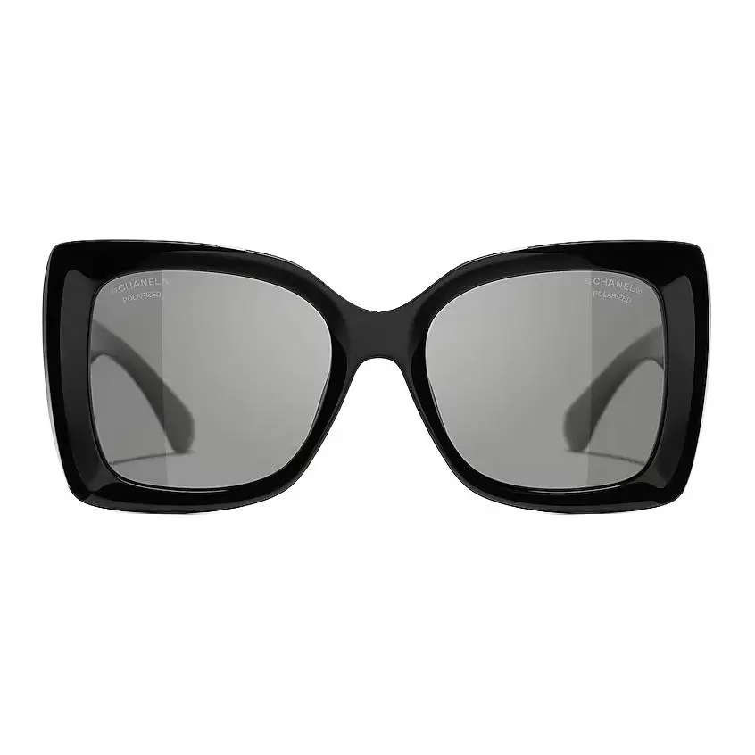 CHANEL Acetate Square Sunglasses Unisex Black