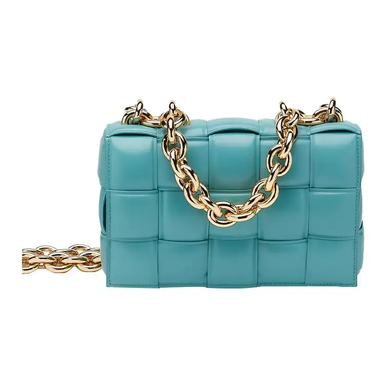 Bottega Veneta Chain Cassette Sheepskin Crossbody Bags Women's Oil Paintings Blue