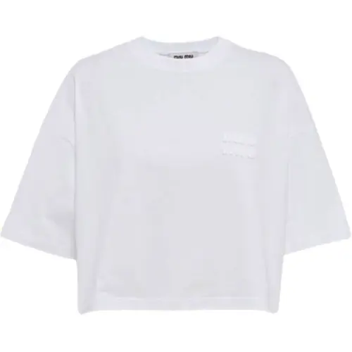 MIU MIU Embroidered logo Cotton T shirt