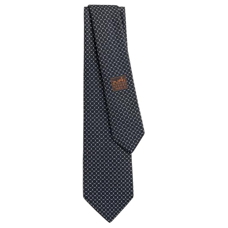 Мужской галстук Hermes (черно-бело-серый)