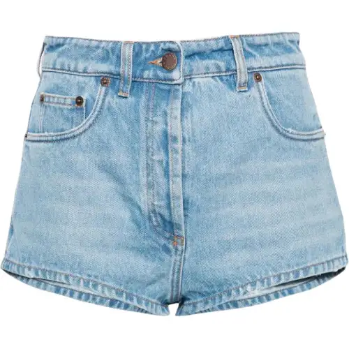 PRADA Triangle-Logo Denim Shorts