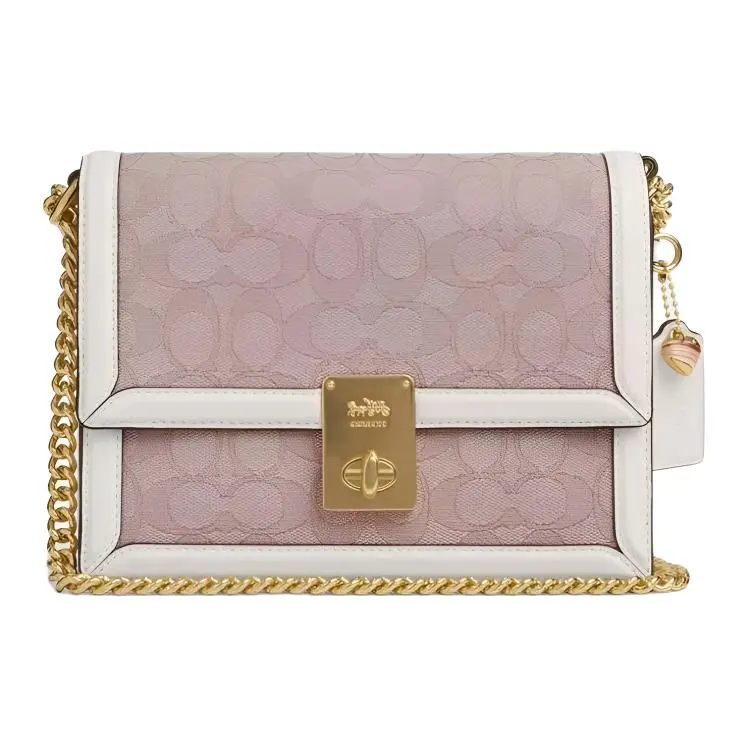 COACH Hutton Cow Leather With Fabric Crossbody Bag, Shoulder Bag Small Women's White & Purple