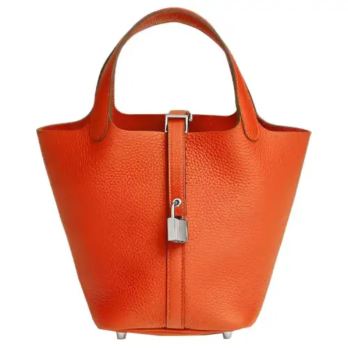 HERMES Picotin Lock Clemence Bullock Leather Basket Bag, Bucket Bag, Handbag 18 Women's 0X Aluminum Cinnabar Orange