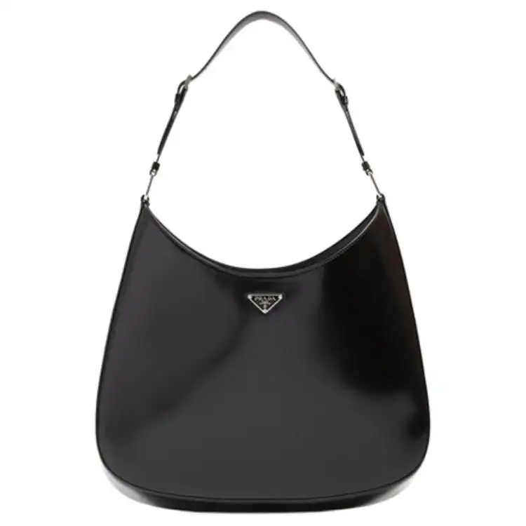 PRADA Brushed Leather Shoulder Bag Women's Black