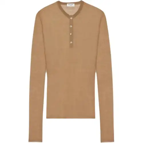 SAINT LAURENT Henley Shirt In Knit Knitwear Women's Light Umber