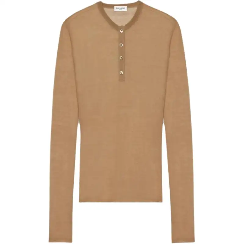 SAINT LAURENT Henley Shirt In Knit Knitwear Women's Light Umber